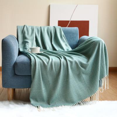 China Decorative Adult Bedding Sofa Bedspread Acrylic Woven Fabric Tassel Fringe Throw Blanket for sale