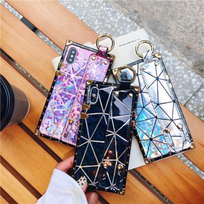 China Luxury Shinning Laser Rhombus Phone Back Case Hand Strap Phone Case For iPhone11 Laser Rhombus Back Phone Case For iPhone 7 pro max xs xs xr 6 8plus 11 for sale