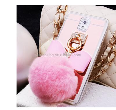 China Rabbit Fur Ball Crystal Holder Rabbit Fur Ball Crystal Holder Mirror Phone Back Cover Case For Samsung Galaxy Note 5 6 8 9 10 plus S5 S6 S7 S8 S9 S10 S20 for sale