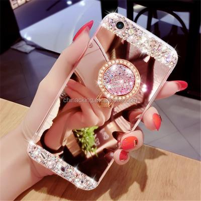 China Antiknock For Samsung Galaxy S5 S6 S7 edge S8 S9 S10 S20 plus Note 8 9 10 Bling Diamond Ring Holder Mirror Phone Case cover for sale