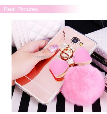 China Soft Mirror TPU With Diamond Mirror TPU Fur Ball Tassel Phone Case Cover Luxury Diamond Mirror TPU Fur Ball Pendant Phone Cases Cover For Samsung Galaxy S6 plus S7 edge S8 S9 S10 edge plus J5 J7 A5 A8 for sale