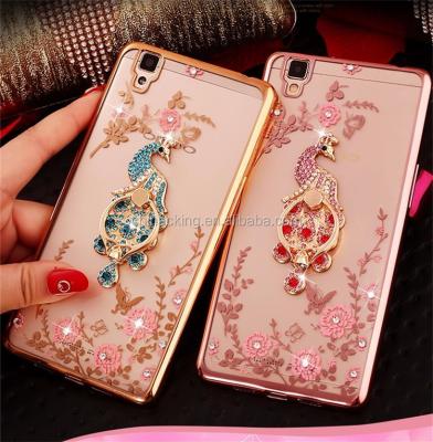 China Bling Soft Clear Phone Flower TPU Back Cover With Ring Holder Luxury Rhinestone Phone Cover For OPPO R9 R9s R7 R7S Plus A59 F1s A53 A51T A57 A39 A37 A35 F1 A33 A31T Diamond TPU Phone Cases for sale