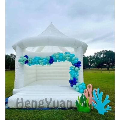 China Commercial Used Hengyuan PVC Bounce House Inflatable Bouncy Castle With White Tent Wedding Bounce House Slide for sale