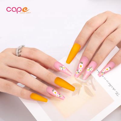 China Design Knail 24pcs Press On Nail Hand Nail Art Daisy Flower Printing Predesign Nails for sale