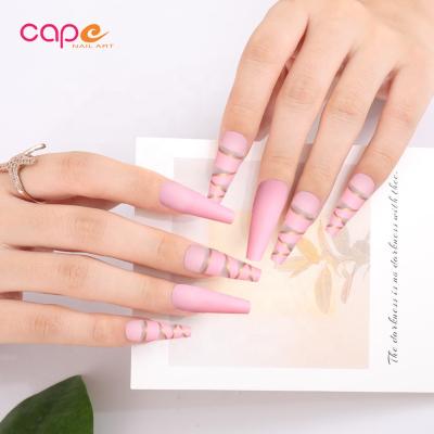 China Design Knail 24pcs Box Rose Matte/Long Coffin Shiny Stick On False Nails Decorated Artificial Finger Nails for sale