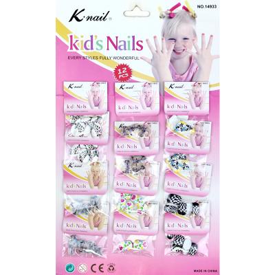 China Cute Design Wholesale 12 Bags Fashion ABS Material Fake Nail Kids Press On Nail Pearl French Nail Art for sale