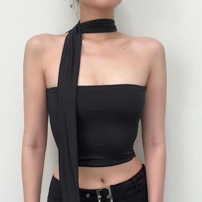 China 2023 New Design Summer Fashion Tank Women's Tank Tops Crop Top Hanging Bare Back Simple Knitted Vest For Women for sale