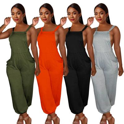 China 2023 New Arrival Breathable Sexy Sleeveless Backless Vest Hollow Out Overalls Waist Drawstring Vest Suspender Loose Jumpsuits For Women for sale