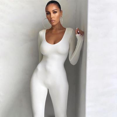 China American Hot-selling long sleeve breathable close up solid color body fitting suit for women jumpsuit bodycon for sale