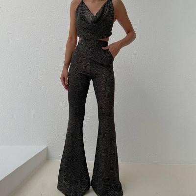 China 2023 new high waist breathable thin micro shimmer straight pants spring new sexy hole pants woman for sale