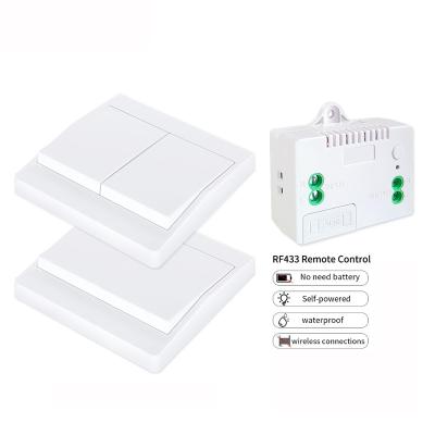 China No Need Battery Switch 1/2gang 2 Wireless Way No Battery Switch Self Powered Remote Control Panel Wall Waterproof Lamp Switch 10A 85V-240V for sale