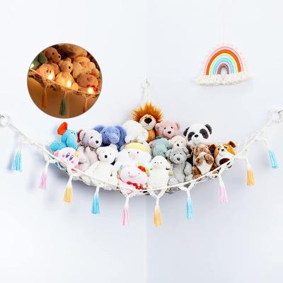 China Plush Bohemian Net or Hammock with Tassel Light Plush Toy Storage Corner Hanging Mesh Macrame Toy Display for sale