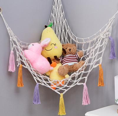 China Playroom Macrame Plush Hammock Hanging Net Corner Hammock For Animal Plush Toy Stuff Storage for sale