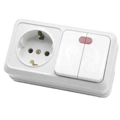 China Residential / General Purpose Outdoor Type - 2 Gang Wall Switch With European Schuko Socket Wall 2 Gang Switch With Indicator + Socket With Grounding for sale