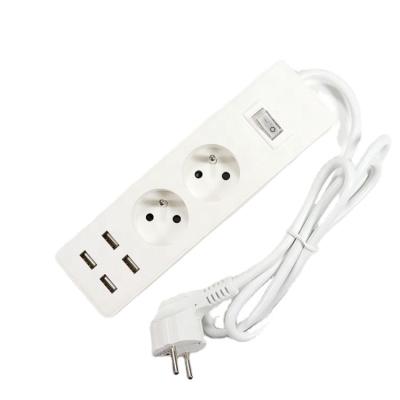 China Residential/Multi-Purpose 2 Gang Electrical French Socket With Extension Plug +1.5M Electrical Switch &4 USB Cable /Multi Type French cable&USB for sale