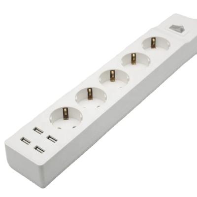 China Residential / Multi-Purpose Europe Extension Socket 2P+E Multi-Purpose Electrical Strip With Switch&4 USB /5 Strip Power Strip With 4 USB for sale