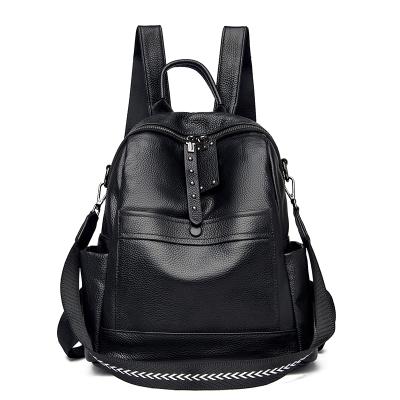 China Top Quality Shoulder Genuine Leather Genuine Leather Backpack One Bags Luxury Brand Designers Travel Black Backpack for Women and Ladies for sale