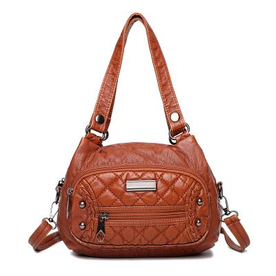 China Middle Aged Women's Handbags Sell Women's Stitched Leather Handbags and Middle Aged Casual Purses Wholesale Sling Tote Portable Bag Crossbody for Women Ladies for sale