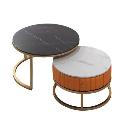 China Modern light luxury modern orange circular sized circular SLATE resin double frame home living room nordic coffee table set for sale