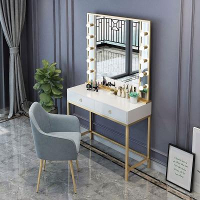 China Customized modern wooden bedroom furniture iron fram dressing table with two drawers for sale