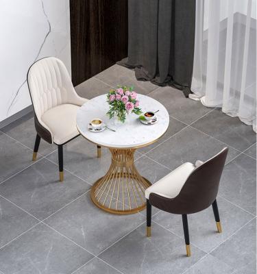 China Modern Luxury Round Marble Dining Table Coffee Table And Chair Set for sale