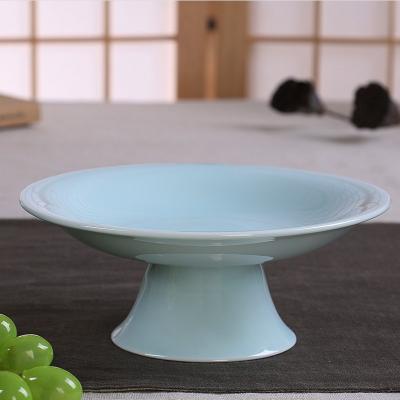 China Nordic Style Stocked Luxury Blue Ceramic Cake Tray Candy Fruit Tall Dish For Home Wedding Tableware Decor Dish For Living Room Office for sale