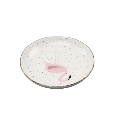 China High Quality Display Tray For Necklace Earrings Rings Ring Holder Ceramics Organizer Gold Rim Flamingo Pattern Elelgent Porcelain Jewelry for sale