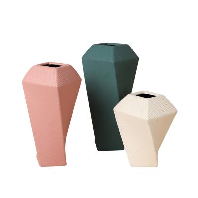 China Nordic Modern Ceramic Artifacts Ceramic Dried Simple Hot Sale Color Square Flower Ware Vase Home Decor Minimalist Simple Pot Shape for sale