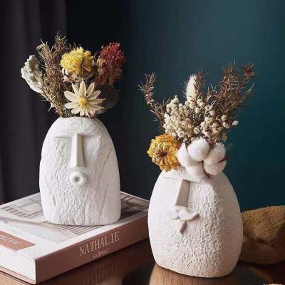 China Nordic minimalist creative human face porcelain white flower pot for home decoration vase wedding living room table ceramic ornaments for sale