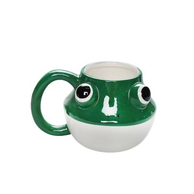 China Creative Cute Animal Face Frog Face 3D Mugs Handle 300ML Water Stored Ceramic Coffee Mug For Promotional Christmas And Birthday Gift for sale