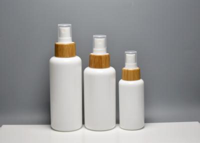 China BG-195H-Z, 40ml 100ml 120ml boston round opal glass bottles with bamboo fine mist spray, glass facial mist spray bottles for sale