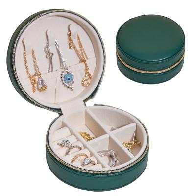 China Handmade Outdoor Travel PU Velvet Jewelry Box Ring Earrings Small Jewelry Storage Portable Multifunctional Leather Box for sale