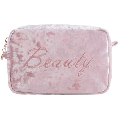 China Custom Logo Large Capacity Designer Durable Portable Velvet Makeup Bags Travel Private Label Makeup Bag Custom Toiletry Bag For Women for sale