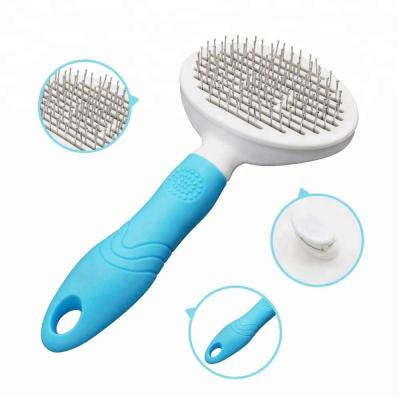 China High Quality Viable Stainless Steel Pet Grooming Comb Supplies Push Hair Brush Self Easy Clean Hair Comb For Dogs Cats for sale