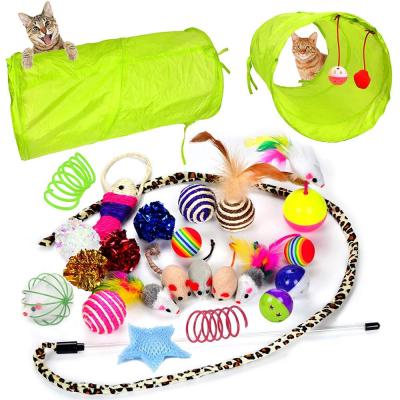 China 2020 Viable Hot Selling Interactive Cat Toy Set With Cat Tunnel Sticker Fish Sisal Cat Toy Mouse for sale