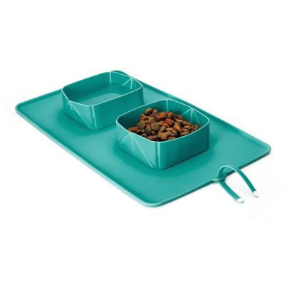 China Sustainable Travel Outdoor Roll Up Collapsible Food Water Bowl Two Pet Silicone Collapsible Bowl For Camping for sale