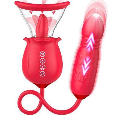 China Woman Female G Spot Red Rose Vibrator Toy Clitoral Nipple Tongue Vibrator 2In1 Upgrade Rose Vibrator for sale