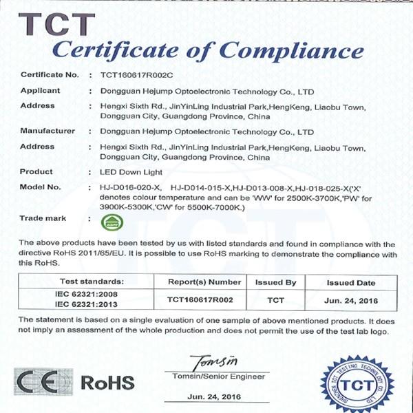 Downlight's CE,,RoHs - Dongguan Hejump Optoelectronic technology Co.,LTD