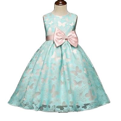 China Anti-wrinkle Huaduo Kids Little Girls Dress Color To Block A Line Party Dress Bow Princess Mint Color Girl Dresses Summer Size For 3-10 Years for sale