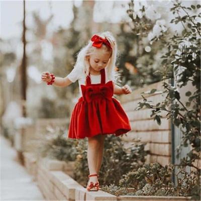 China Anti-wrinkle Huauo design new kids little girls solid color A line dresses knot sleeveless tutu red bow dress for girl height 90-130CM for sale