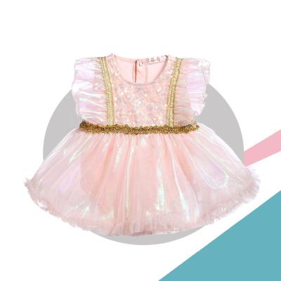 China Breathable princess Dress Sequins Folded Gauze Skirt Bag Fart Dress puffy children's magic yarn mermaid summer dress baby 0-3 years old for sale