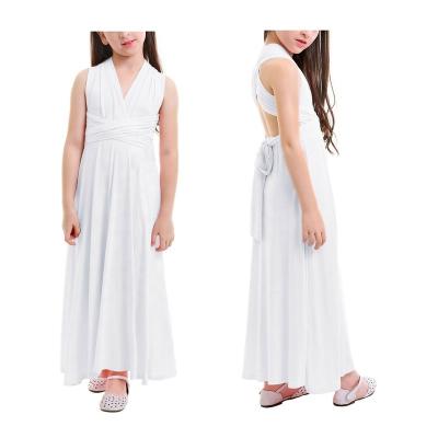 China New Style Huaduo Anti-wrinkle Girl's Multiway Flower Girl Dresses Convertible Wrap Dress Kids Bridesmaid Wedding Long Dress 5-14 Years for sale