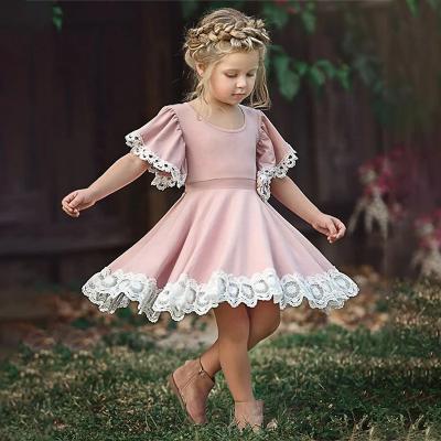 China Anti-wrinkle Huaduo Kid's Little Girl's Dress Lace Solid Color Party School Floral Causal Short Sheath Dresses Cute Soft Summer 2-12 Years for sale