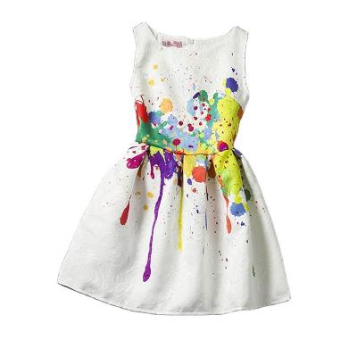 China New Arrival Huaduo Anti-wrinkle Small Kids Girls Dress White Floral Print Dresses Sleeveless Summer For Girl Size 5 To 12 Years for sale