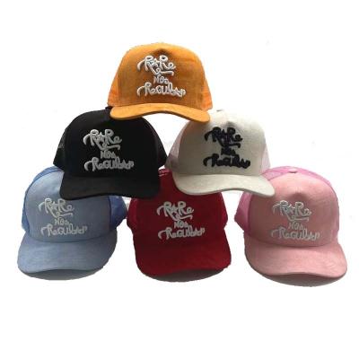 China Custom Embroidery JOINT Logo Trucker Mesh Hat 5 Panels Mesh Trucker Suede Mesh Hat For Branding for sale