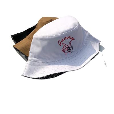 China Outdoor Embroidery Checked Logo Bucket Hat Fishman Hat Custom Logo Men and Women Cotton Bucket Hat for sale