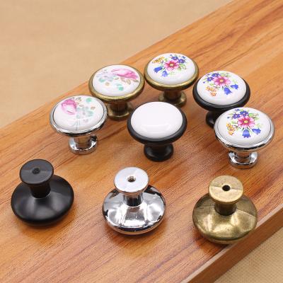 China Modern Archaize Europe Rural Single Hole Type Cupric Ceramic Cupboard Handle Cupboard Drawer for sale