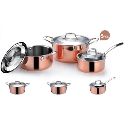 China Induction Cooker FULL COPPER LINER COOKWARES WITH 304 SS OUTER INSIDE AND CASTED DIE HANDLES for sale