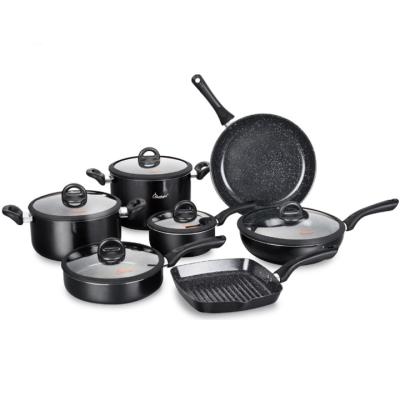 China Aluminum metal press cookware set with induction bottom and painted bakelite non-stick coating handle for sale