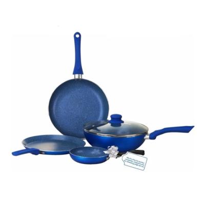 China Metal forged aluminum cookware set with ceramic induction and marble bottom coating for sale